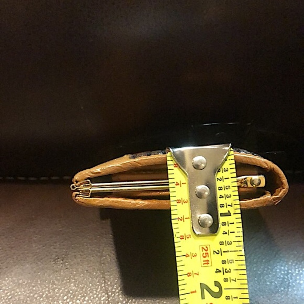 TED LAPIDUS Leather and Monogramed Hinged Wallet Clutch Engraved Clasp - Picture 11 of 15